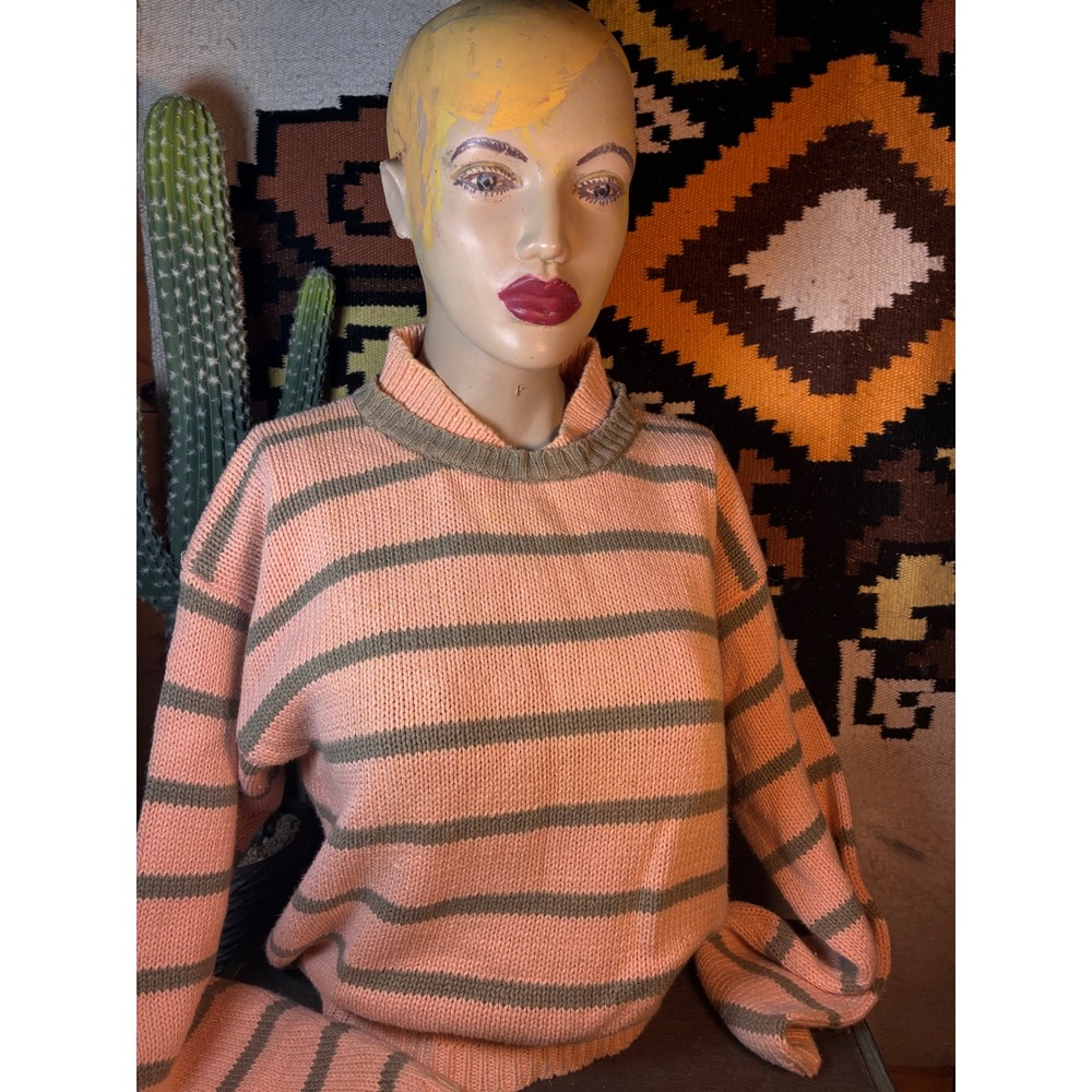 L.S.A. Classics Striped Sweater Womens Small Pink Green Good Vintage Mock Neck